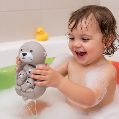 Jouet baignoire bebe maman loutre avec ses petits