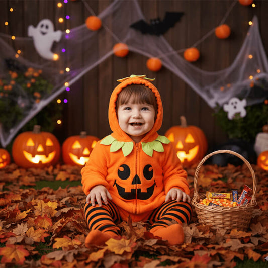 bébé-souriant-dans-son-déguisement-citrouille-bébé